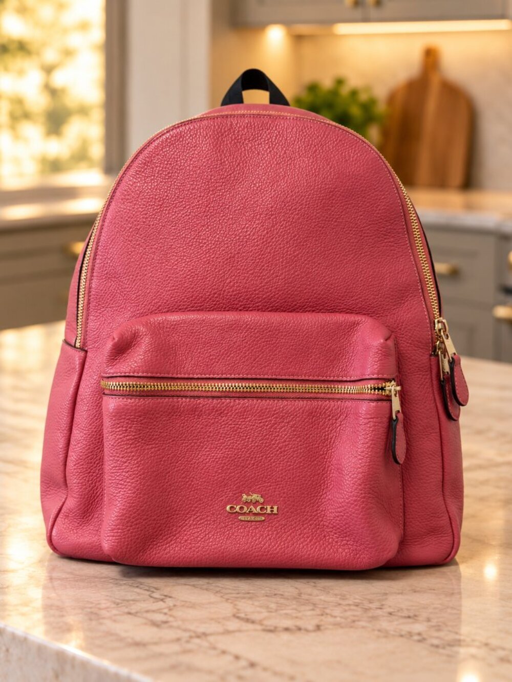 Coach Charlie Medium Backpack F29004 Pink Pebble Leather Gold Hardware